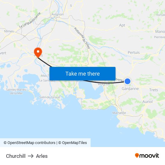 Churchill to Arles map