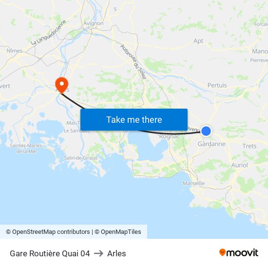 Gare Routière Quai 04 to Arles map