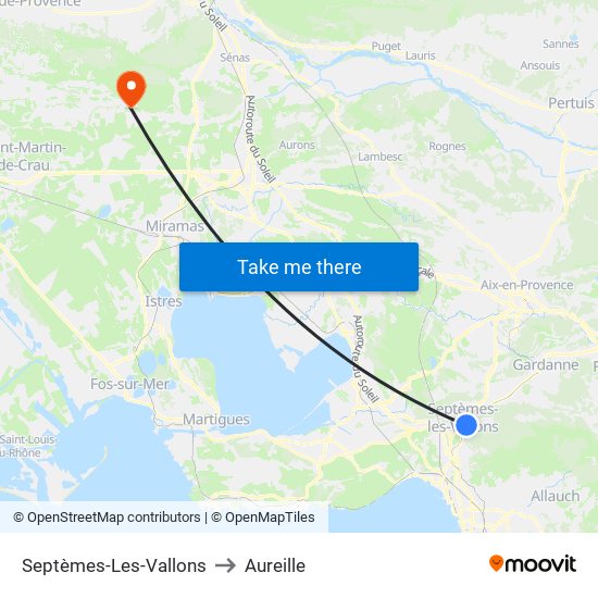 Septèmes-Les-Vallons to Aureille map