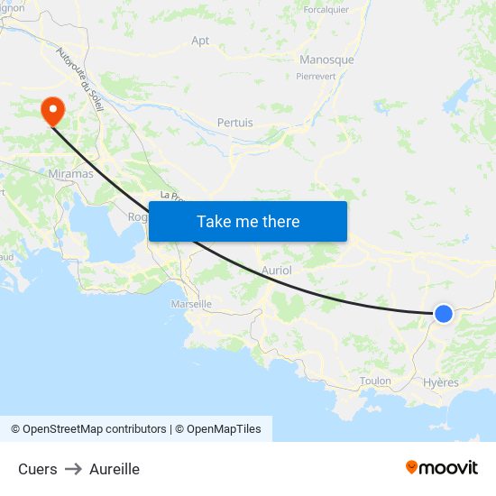 Cuers to Aureille map