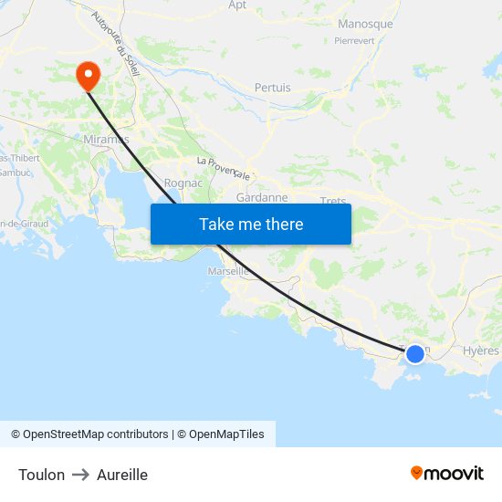 Toulon to Aureille map