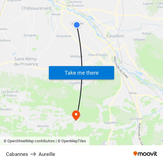 Cabannes to Aureille map