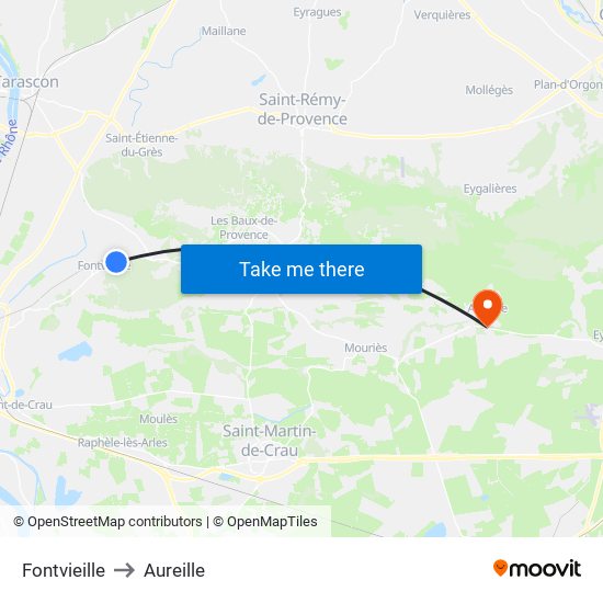 Fontvieille to Aureille map