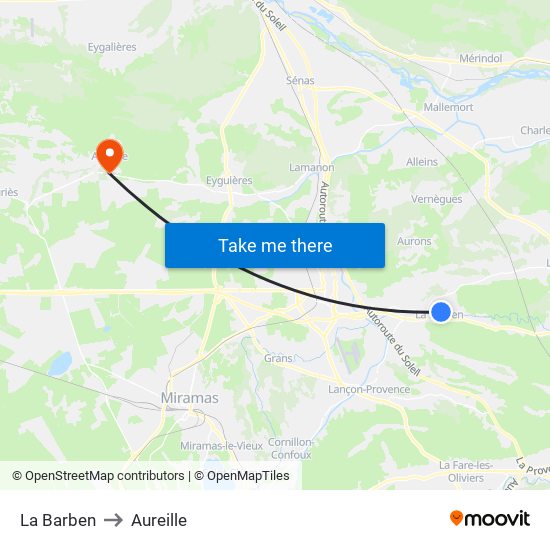 La Barben to Aureille map