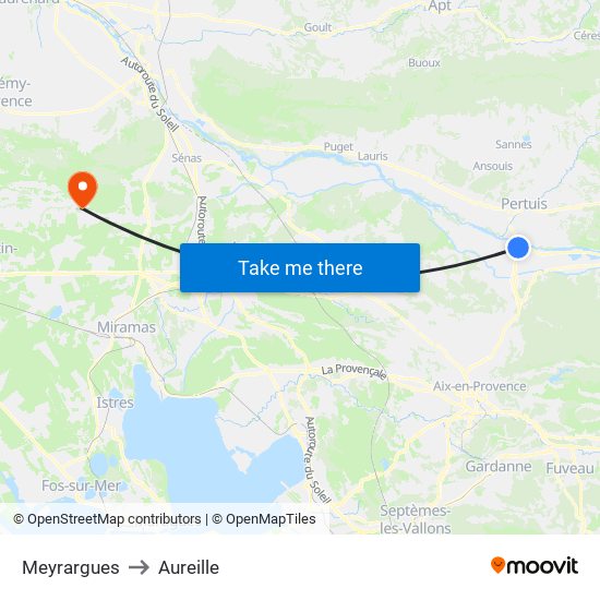 Meyrargues to Aureille map