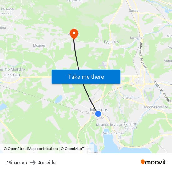 Miramas to Aureille map