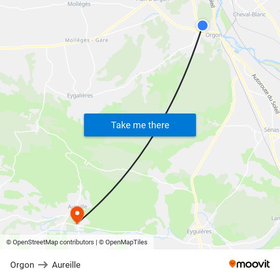 Orgon to Aureille map