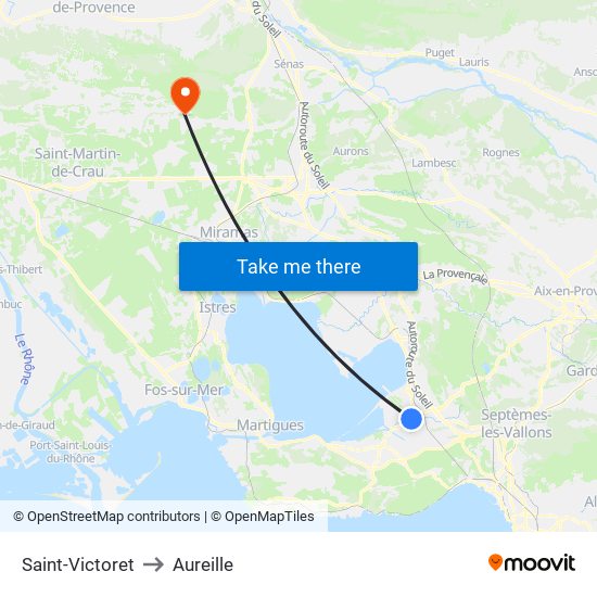 Saint-Victoret to Aureille map