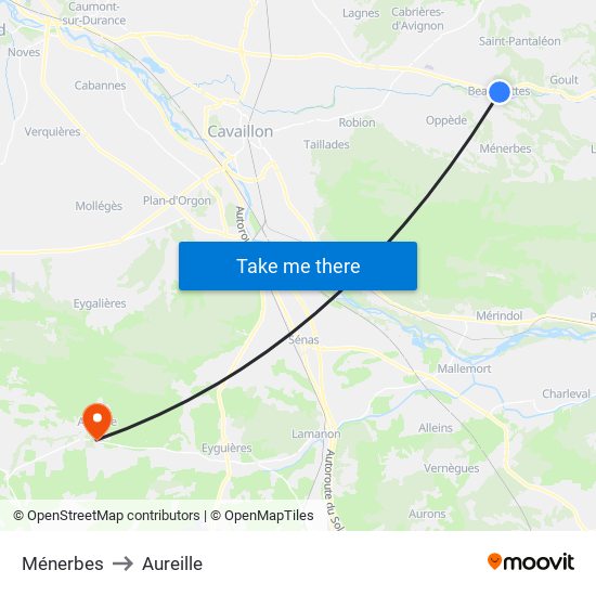 Ménerbes to Aureille map