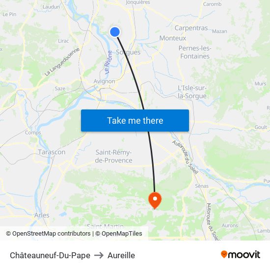 Châteauneuf-Du-Pape to Aureille map