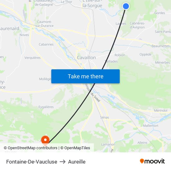 Fontaine-De-Vaucluse to Aureille map