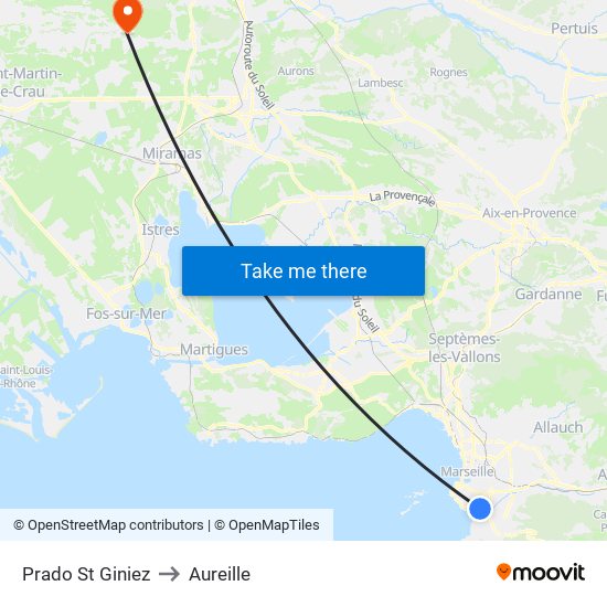 Prado St Giniez to Aureille map