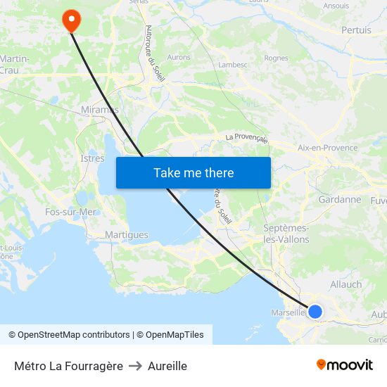Métro La Fourragère to Aureille map