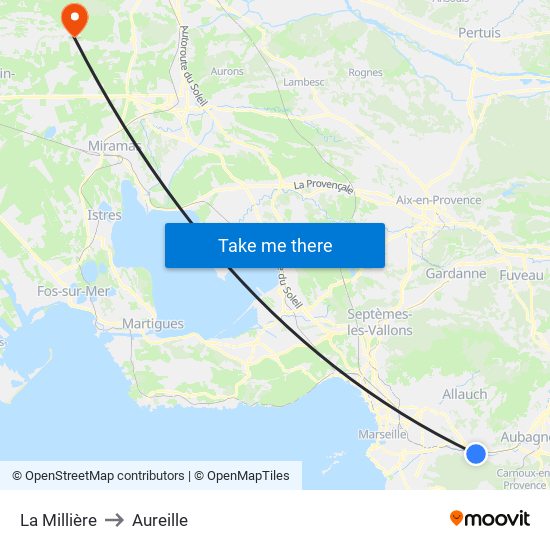 La Millière to Aureille map