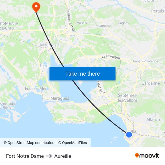 Fort Notre Dame to Aureille map