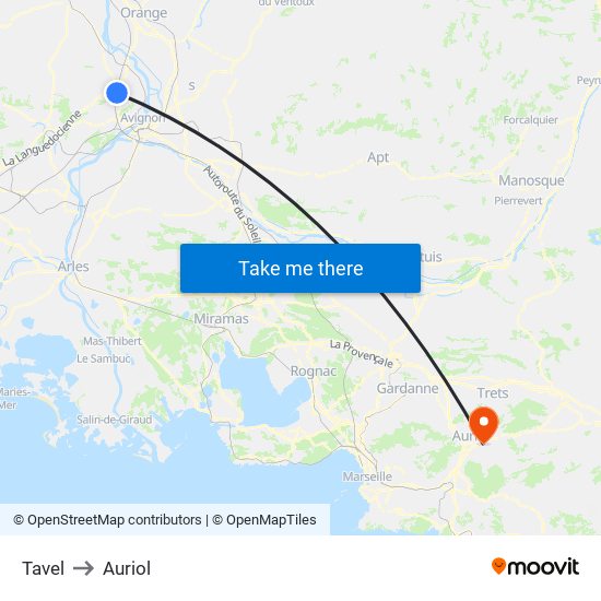 Tavel to Auriol map
