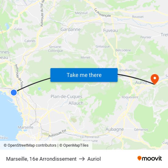 Marseille, 16e Arrondissement to Auriol map