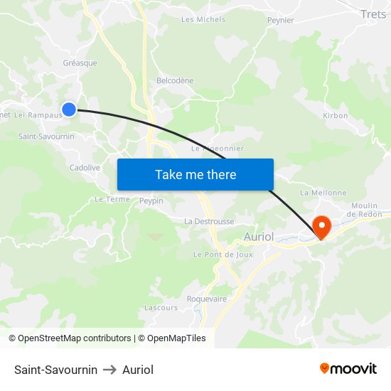 Saint-Savournin to Auriol map