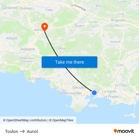 Toulon to Auriol map