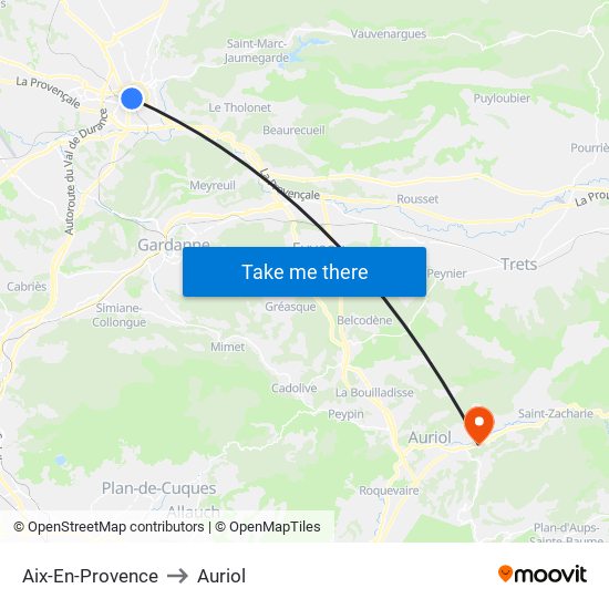 Aix-En-Provence to Auriol map