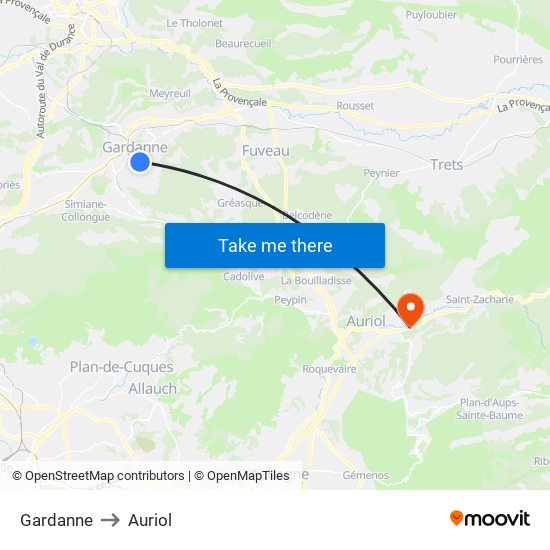 Gardanne to Auriol map