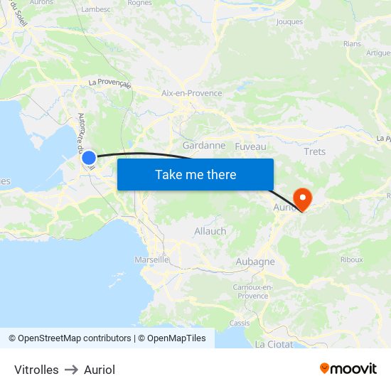 Vitrolles to Auriol map