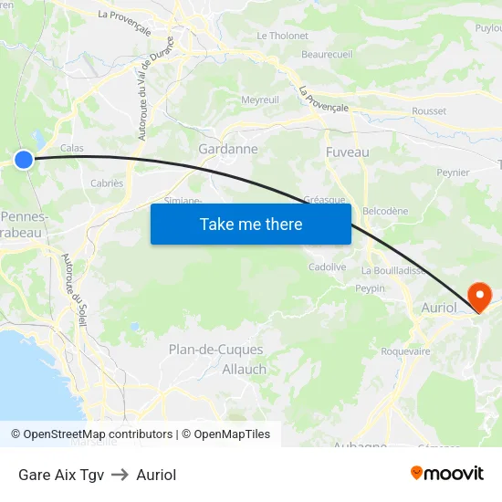 Gare Aix Tgv to Auriol map