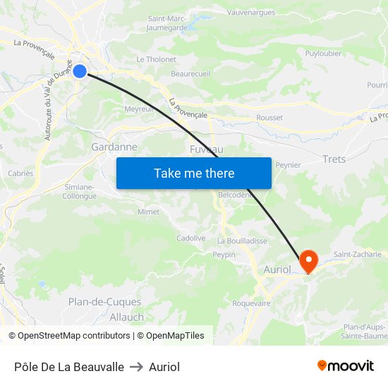 Pôle De La Beauvalle to Auriol map