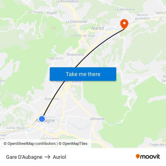 Gare D'Aubagne to Auriol map