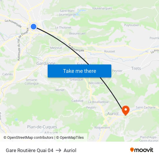 Gare Routière Quai 04 to Auriol map