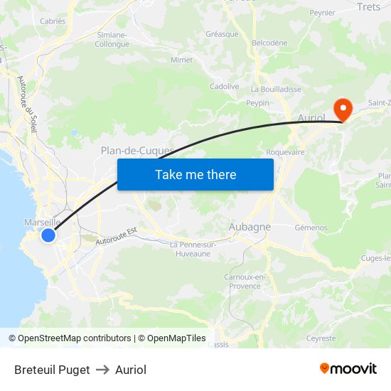 Breteuil Puget to Auriol map