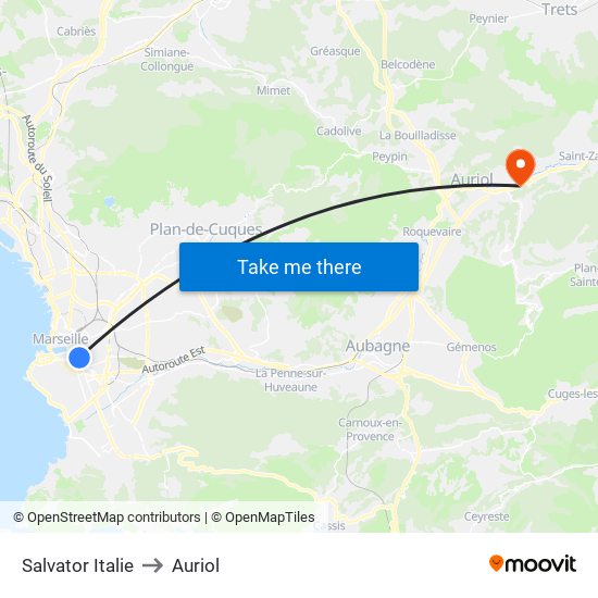 Salvator Italie to Auriol map