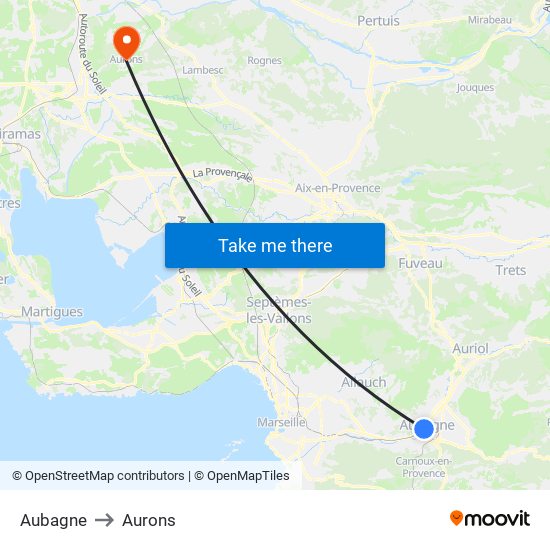 Aubagne to Aurons map