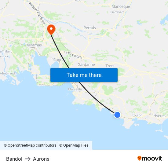 Bandol to Aurons map