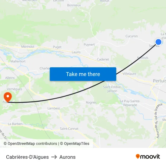 Cabrières-D'Aigues to Aurons map