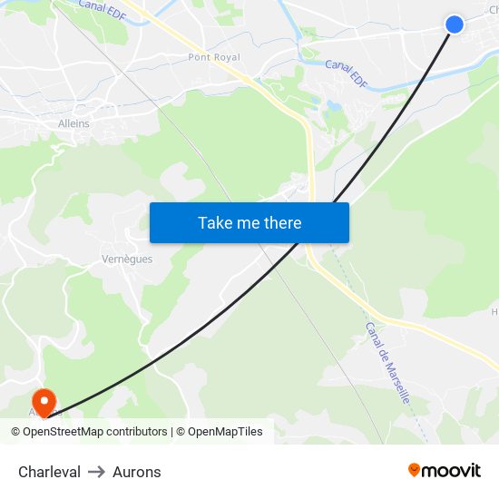 Charleval to Aurons map