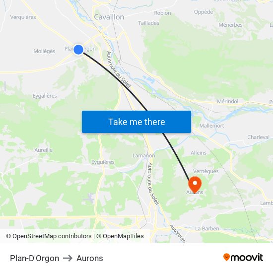 Plan-D'Orgon to Aurons map