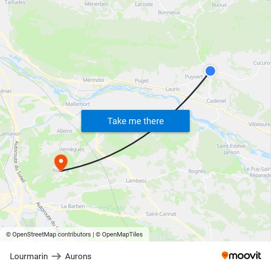 Lourmarin to Aurons map