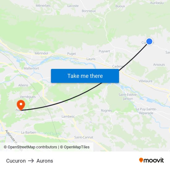 Cucuron to Aurons map