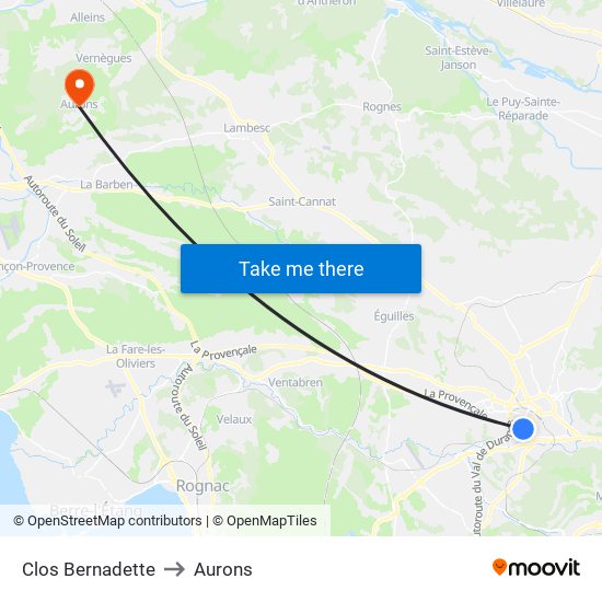 Clos Bernadette to Aurons map