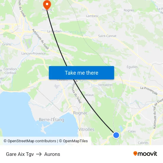 Gare Aix Tgv to Aurons map