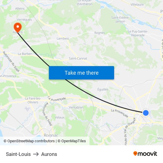 Saint-Louis to Aurons map