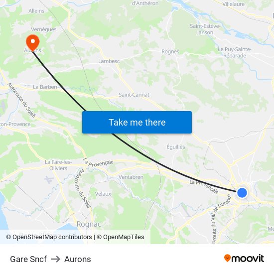 Gare Sncf to Aurons map