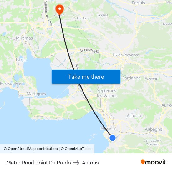 Métro Rond Point Du Prado to Aurons map