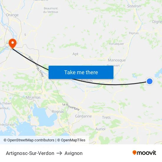 Artignosc-Sur-Verdon to Avignon map