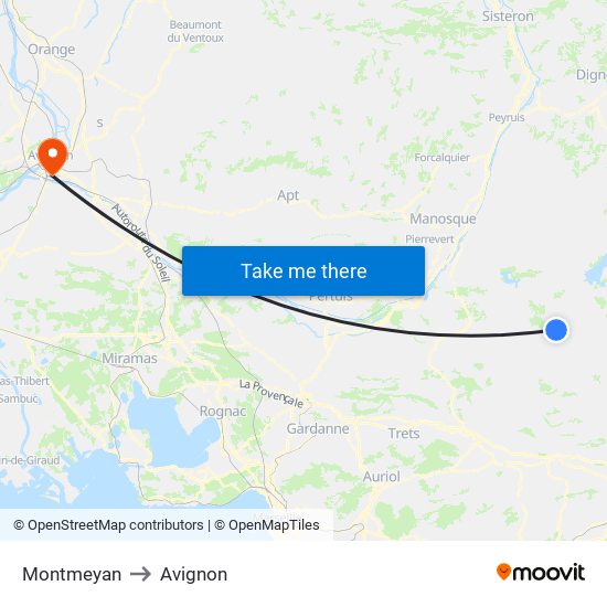 Montmeyan to Avignon map