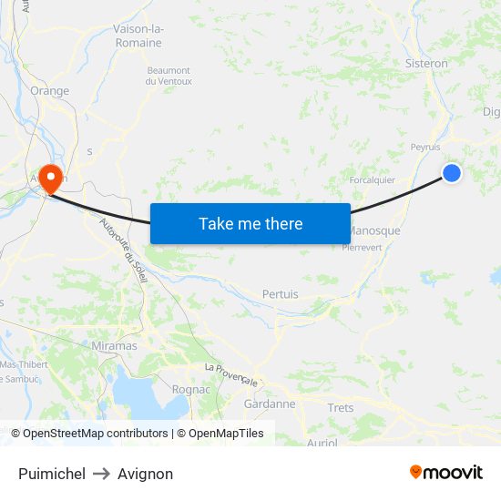 Puimichel to Avignon map
