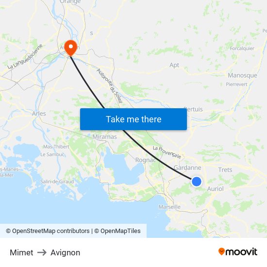 Mimet to Avignon map