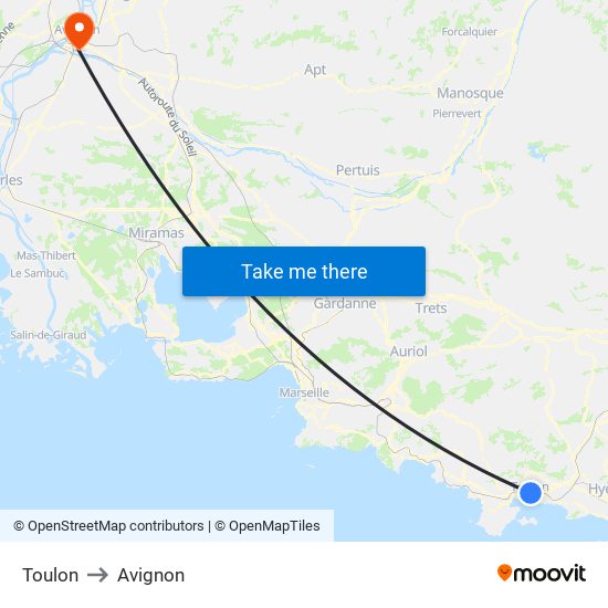 Toulon to Avignon map
