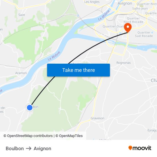 Boulbon to Avignon map